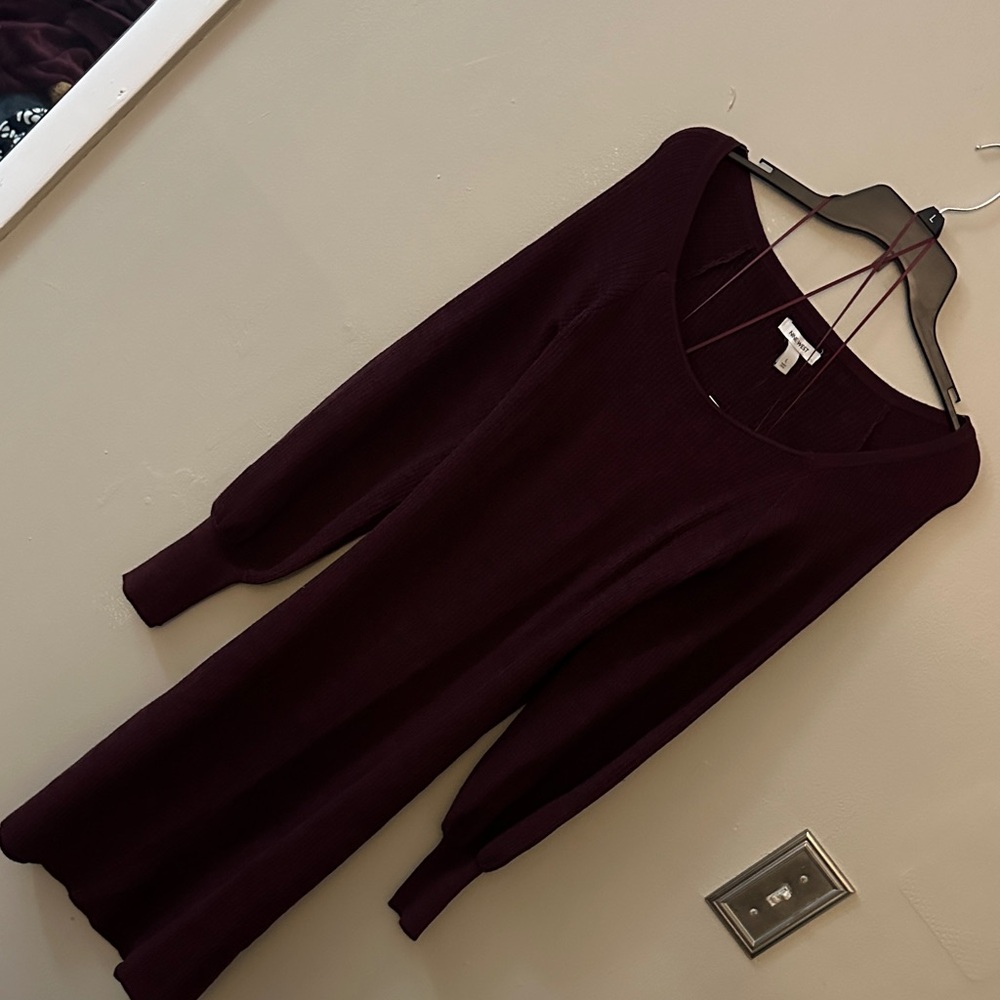 Nine West Ribbed Scoop Neck Dress in Burgundy